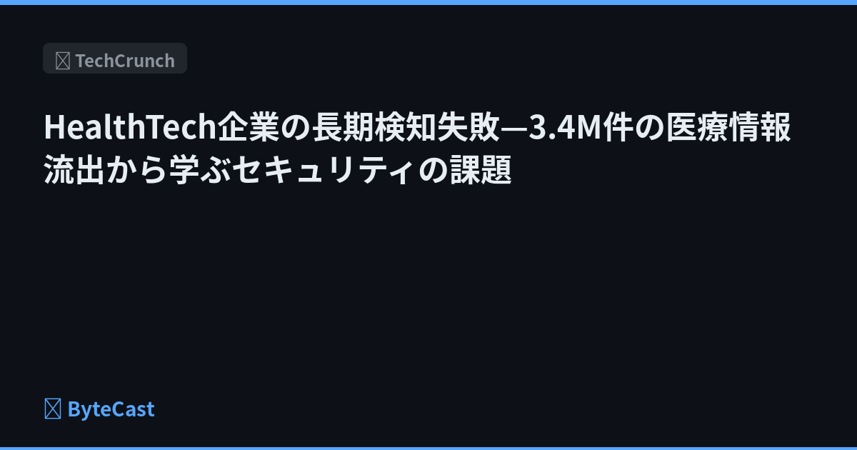 HealthTech企業の長期検知失敗—3.4M件の医療情報流出から学ぶセキュリティの課題